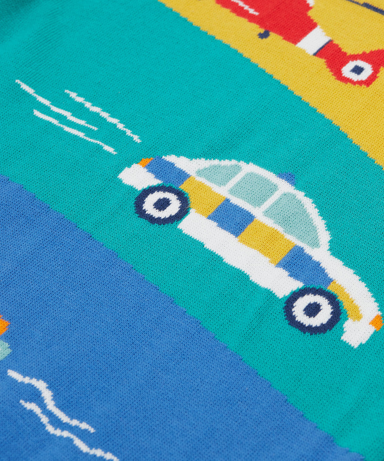 Frugi striped knitted jumper vehicles print detail