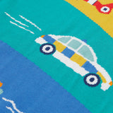 Frugi striped knitted jumper vehicles print detail