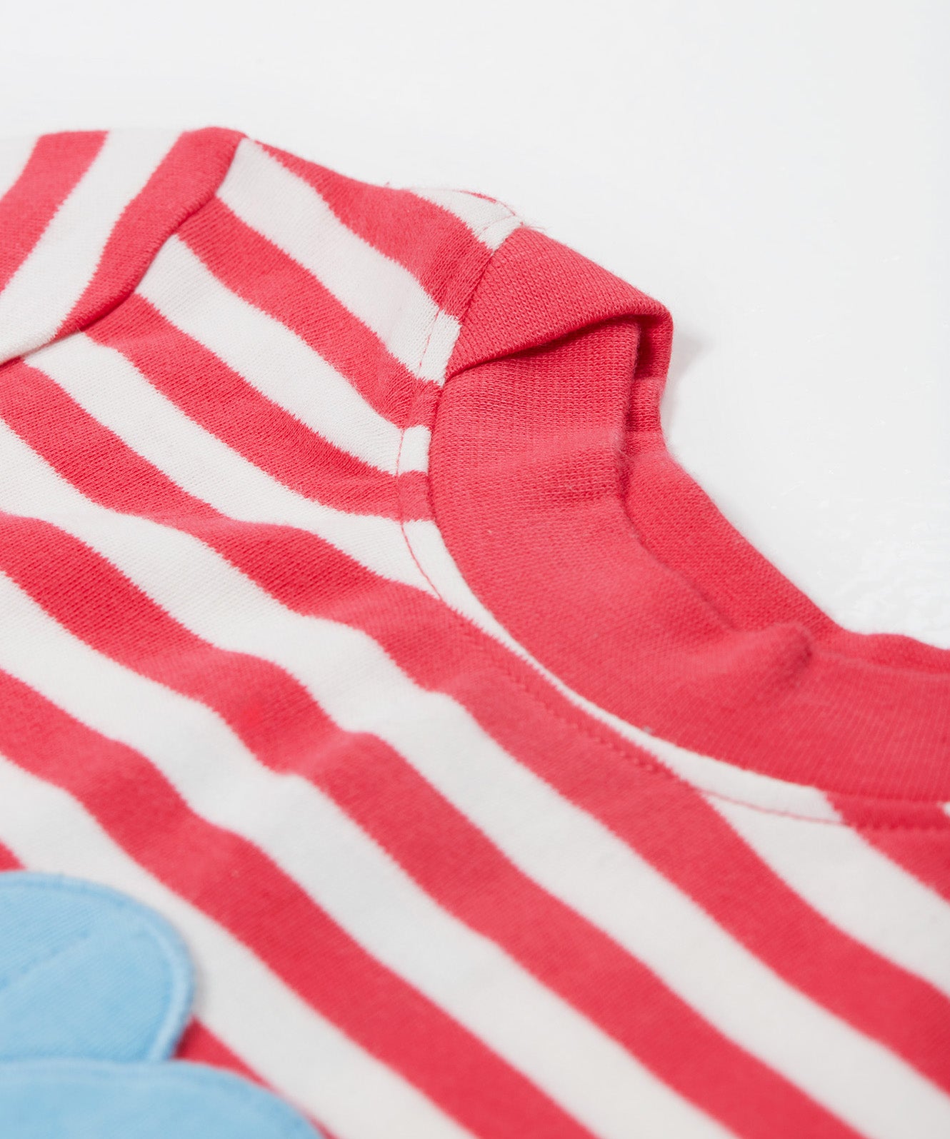 Frugi pink stripe short sleeve top ladybird neck detail