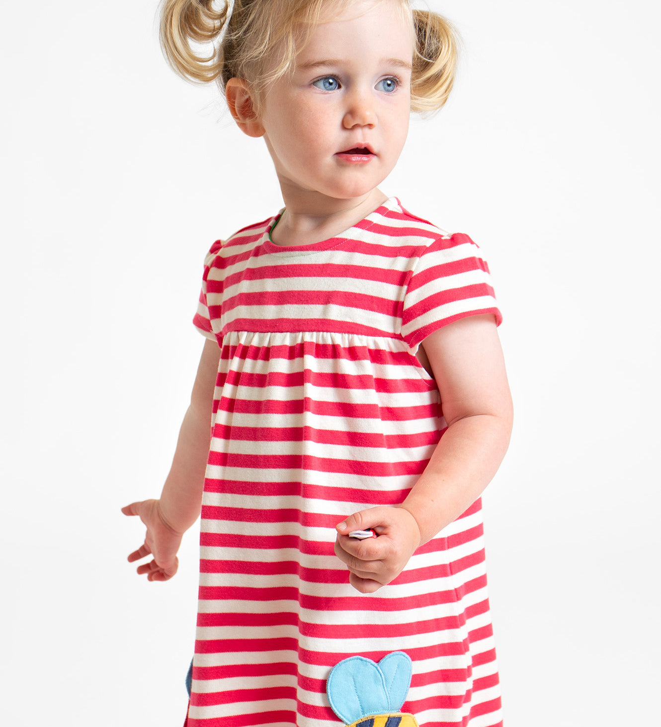 Frugi pink striped dress ladybird and bumblebee design