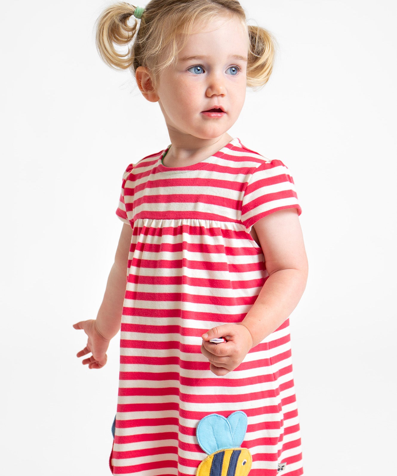 Frugi pink striped dress ladybird and bumblebee design