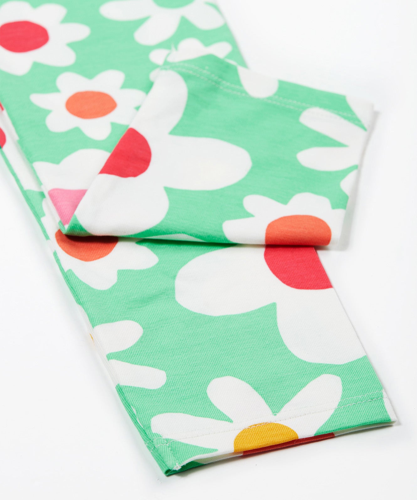 Frugi green leggings daisy cuff detail