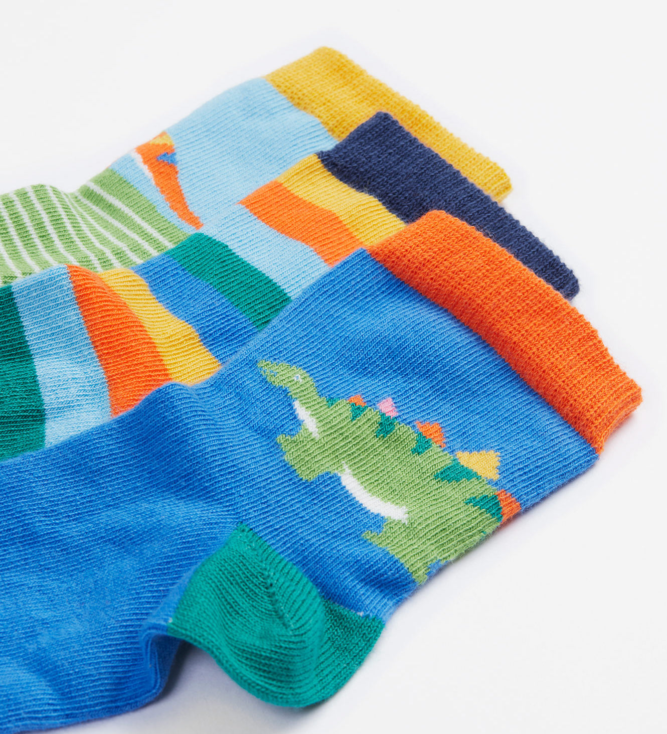 Frugi 3 little socks dino design cuff detail