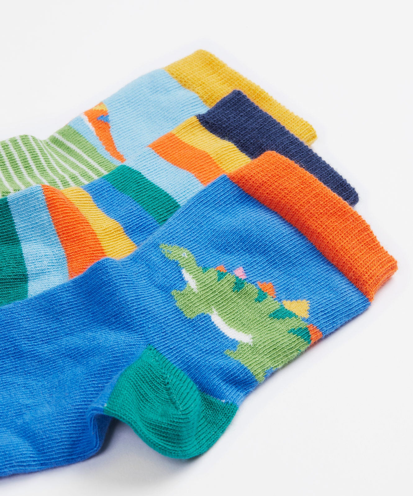 Frugi 3 little socks dino design cuff detail