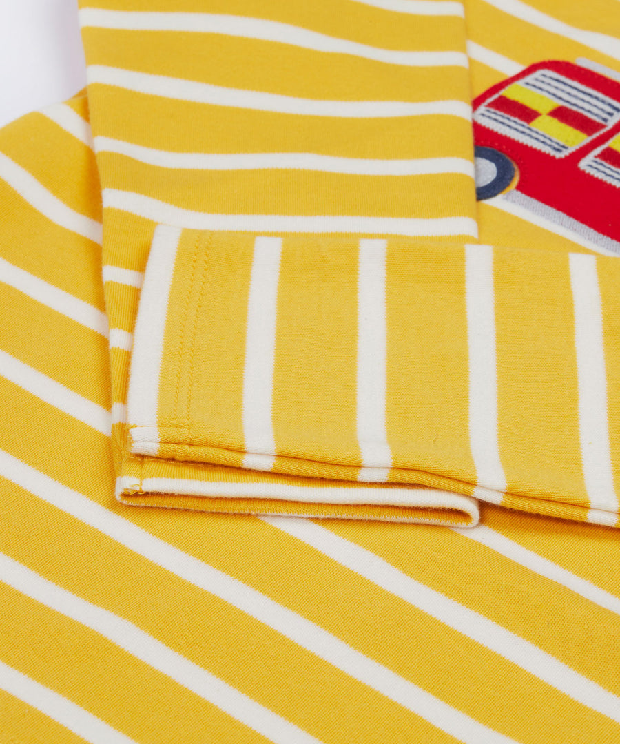 Frugi yellow long sleeve top fire engine cuff detail