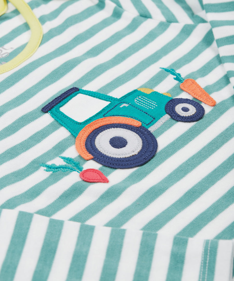 Frugi striped long sleeve top tractor print detail