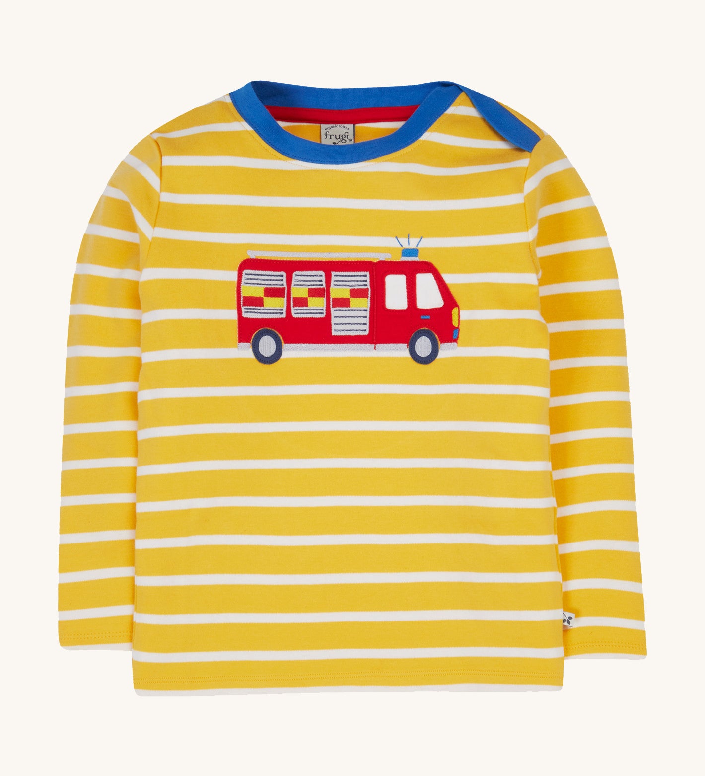 Frugi yellow long sleeve top fire engine design