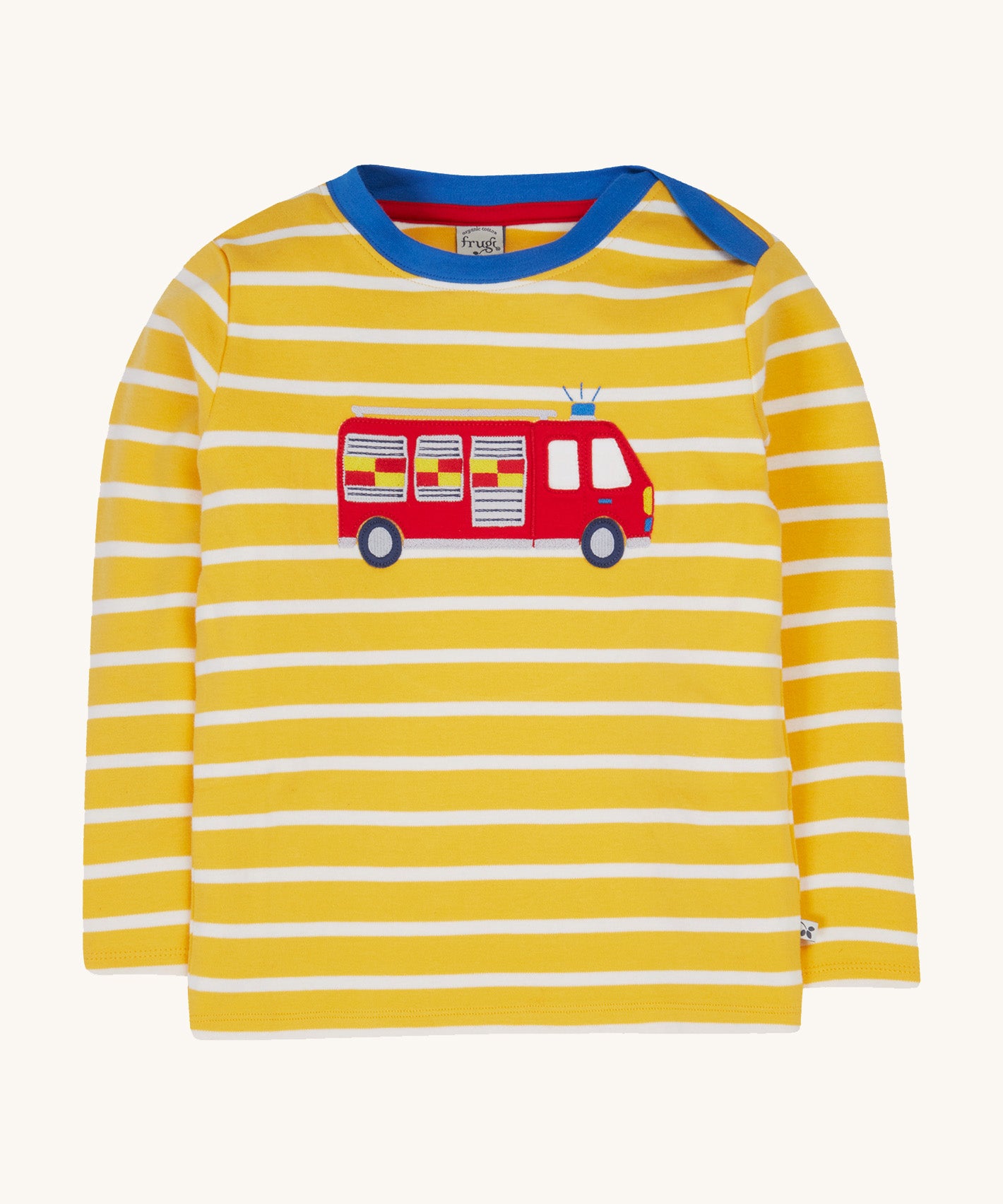 Frugi yellow long sleeve top fire engine design