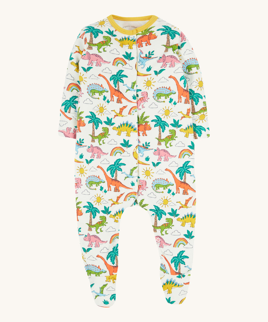 Frugi white baby grow dino land design