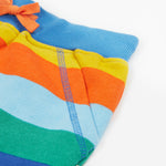 Frugi rainbow coloured bold stripes shorts pocket detail