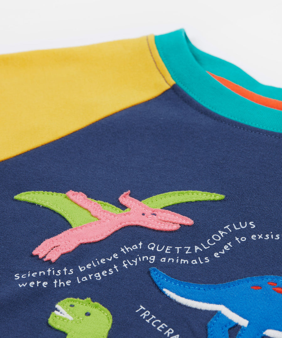 Frugi yellow and navy short sleeve top print detail