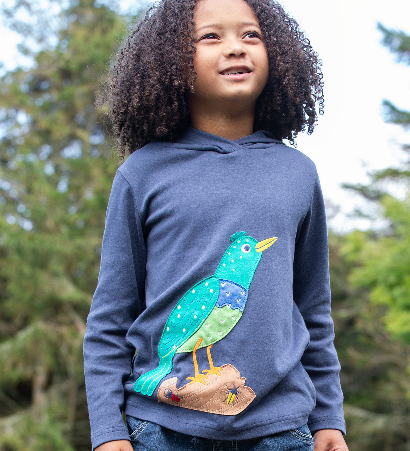 Frugi kids navy hooded top starling design 