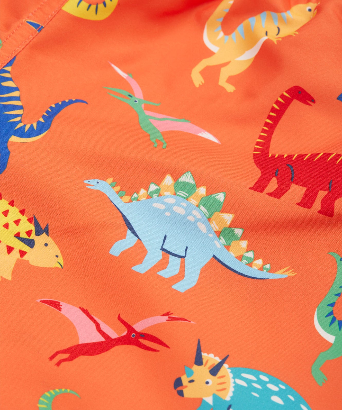 Frugi orange board shorts dino design  print detail