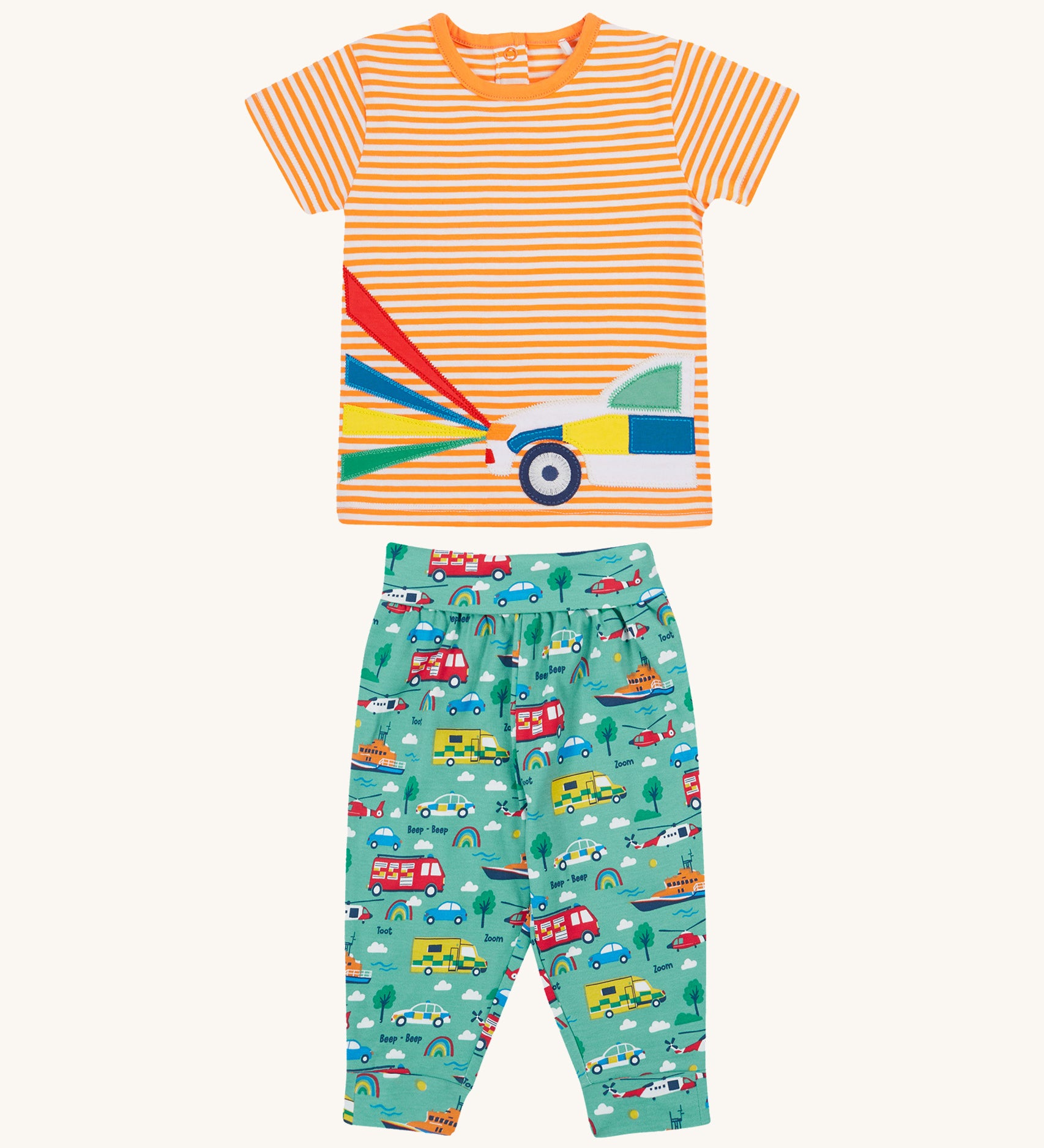 Frugi orange stripe to the rescue design on a cream background.