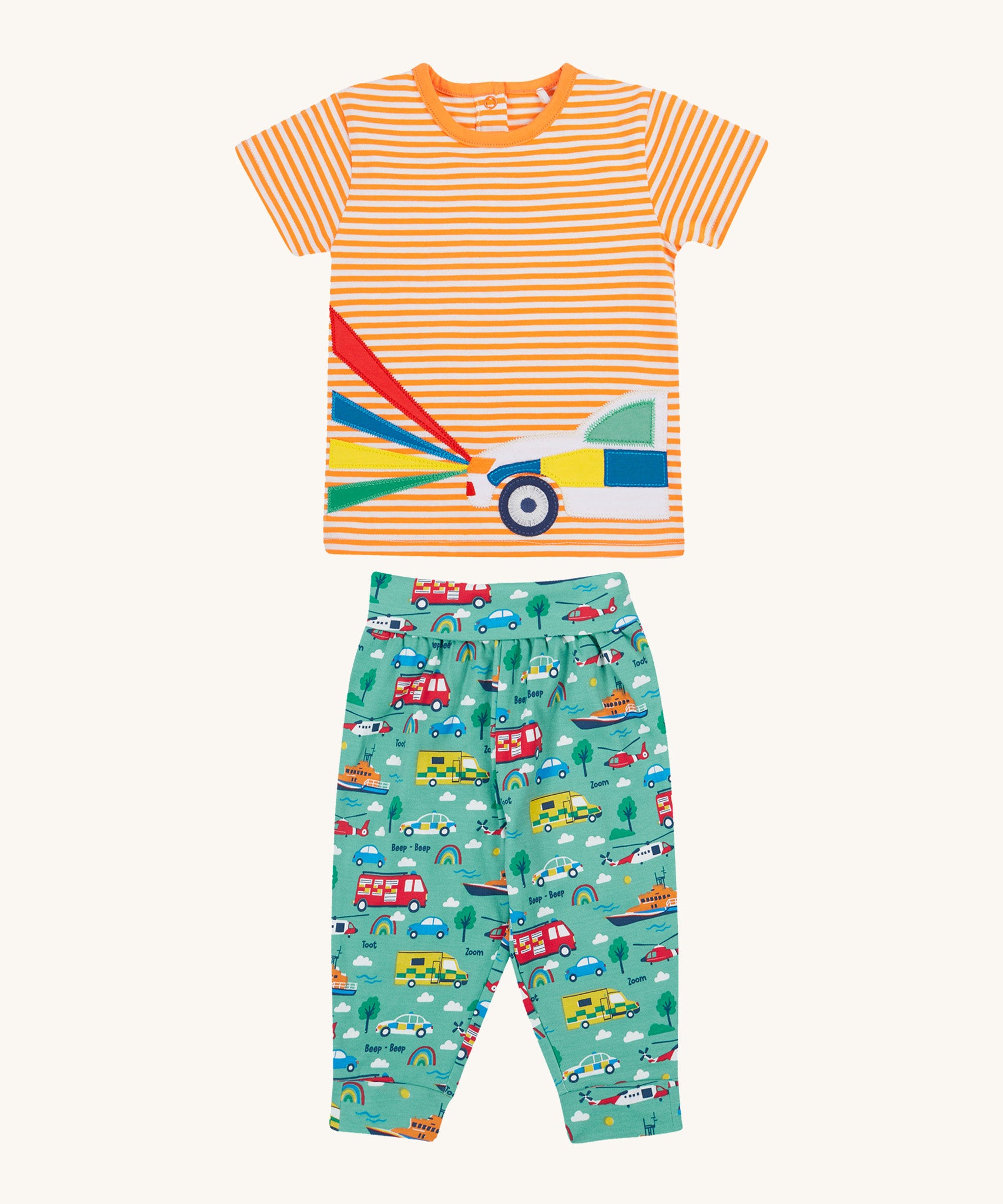 Frugi orange stripe to the rescue design on a cream background.