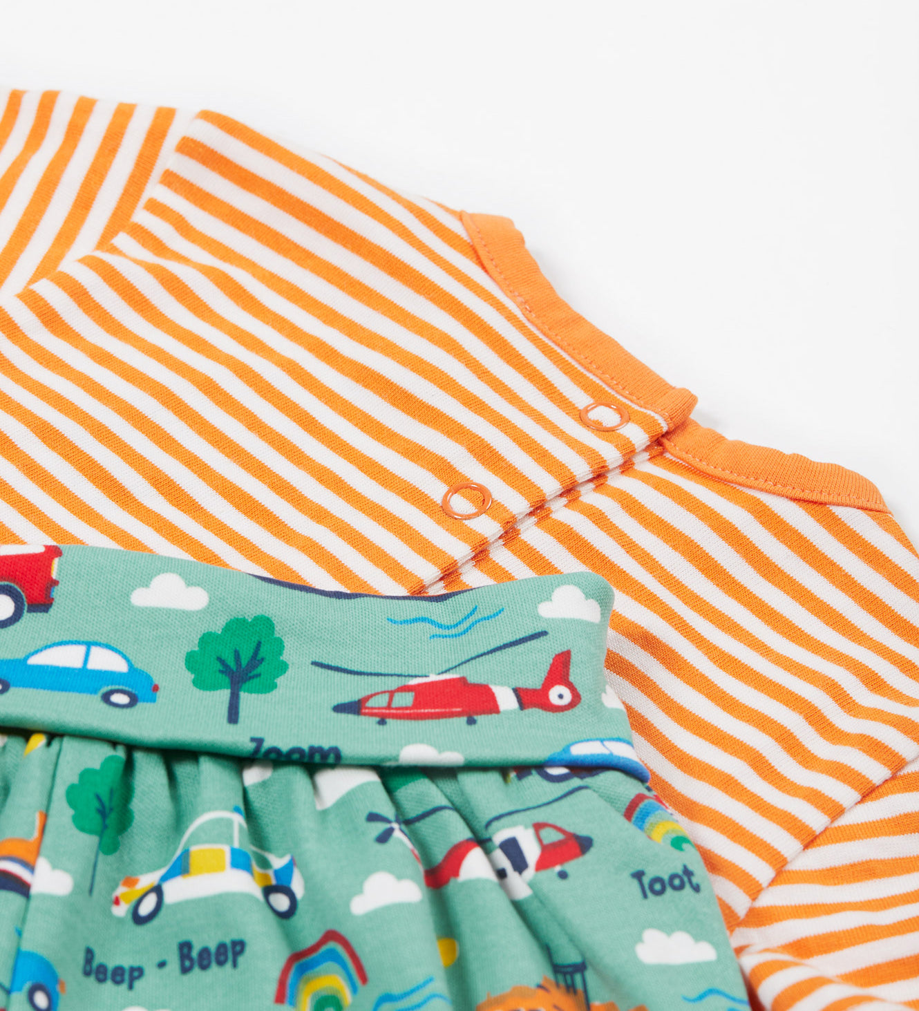 Frugi orange stripe to the rescue design neck and waist detail