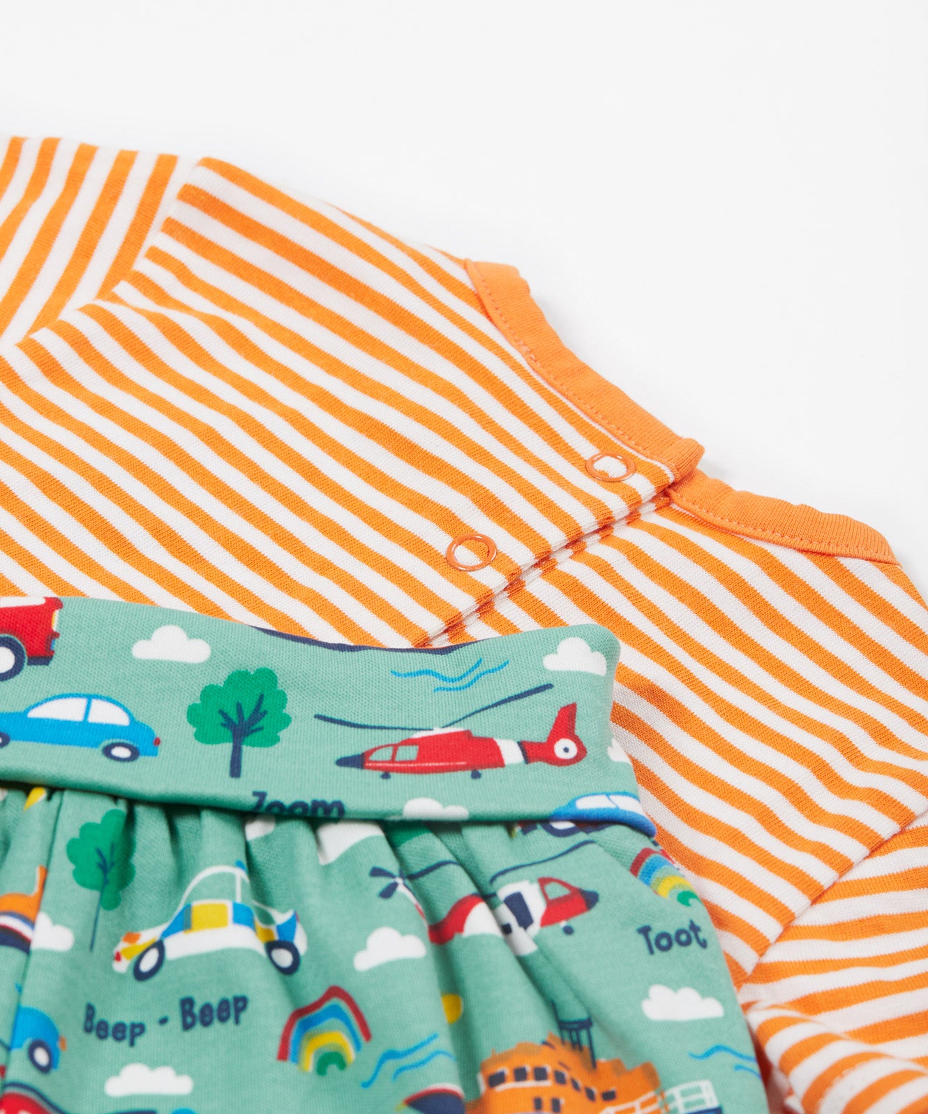 Frugi orange stripe to the rescue design neck and waist detail