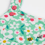 Frugi green parsnip dungarees busy bugs shoulder strap detail