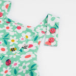 Frugi green parsnip dungarees busy bugs shoulder straps details