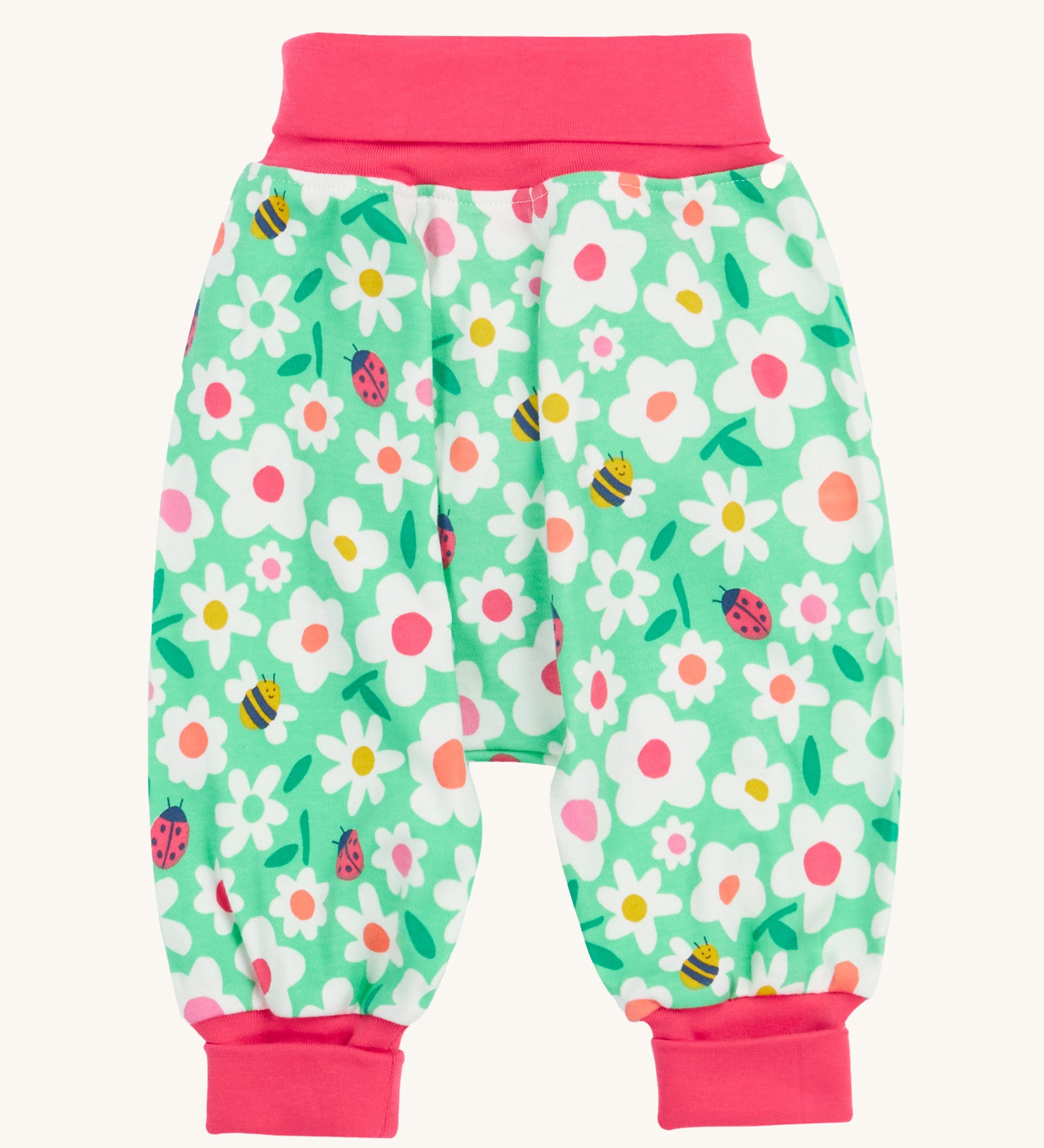 Frugi green parsnip pants busy bugs design