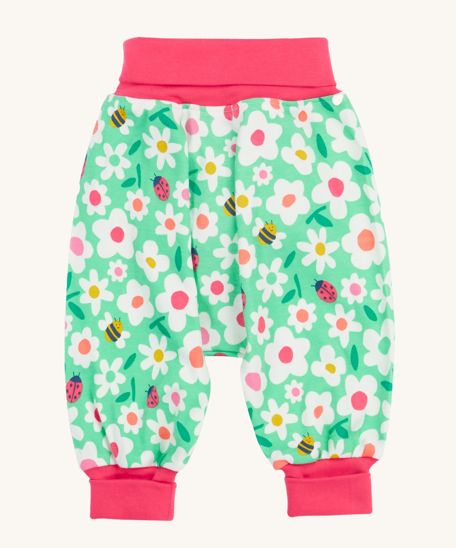 Frugi green parsnip pants busy bugs design