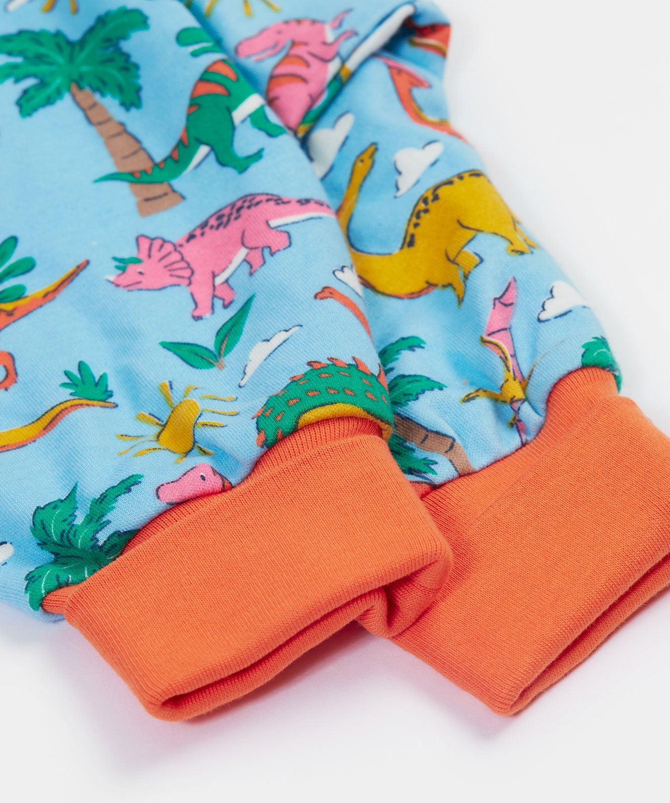 Frugi blue parsnip pants dinoland cuff detail.