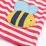 Frugi pink striped dress bumblebee print detail