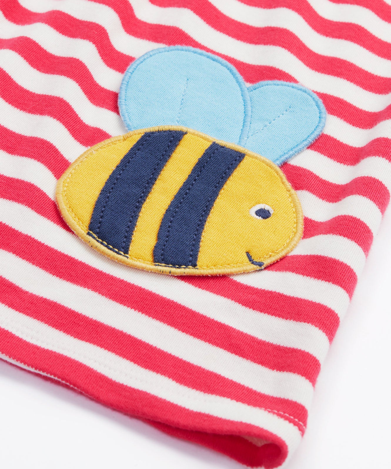 Frugi pink striped dress bumblebee print detail