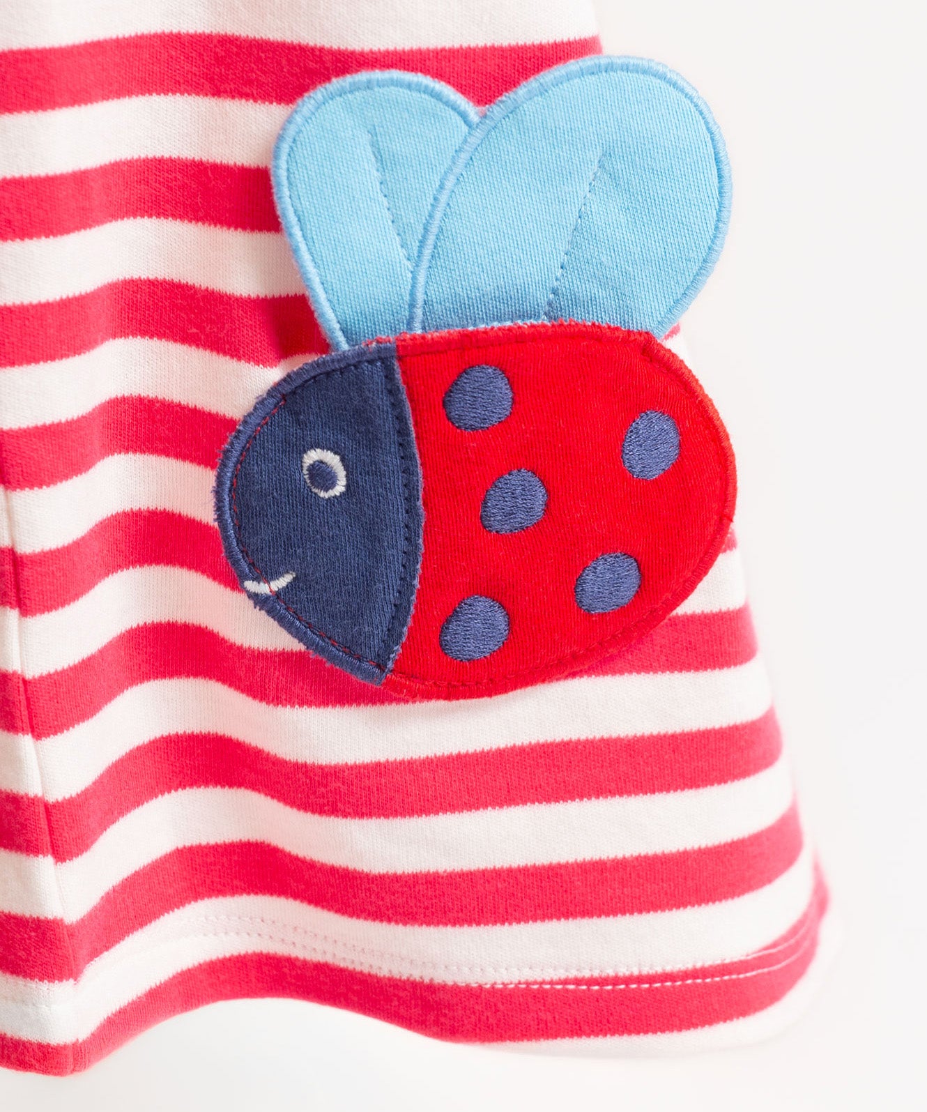 Frugi pink striped dress ladybird print detail