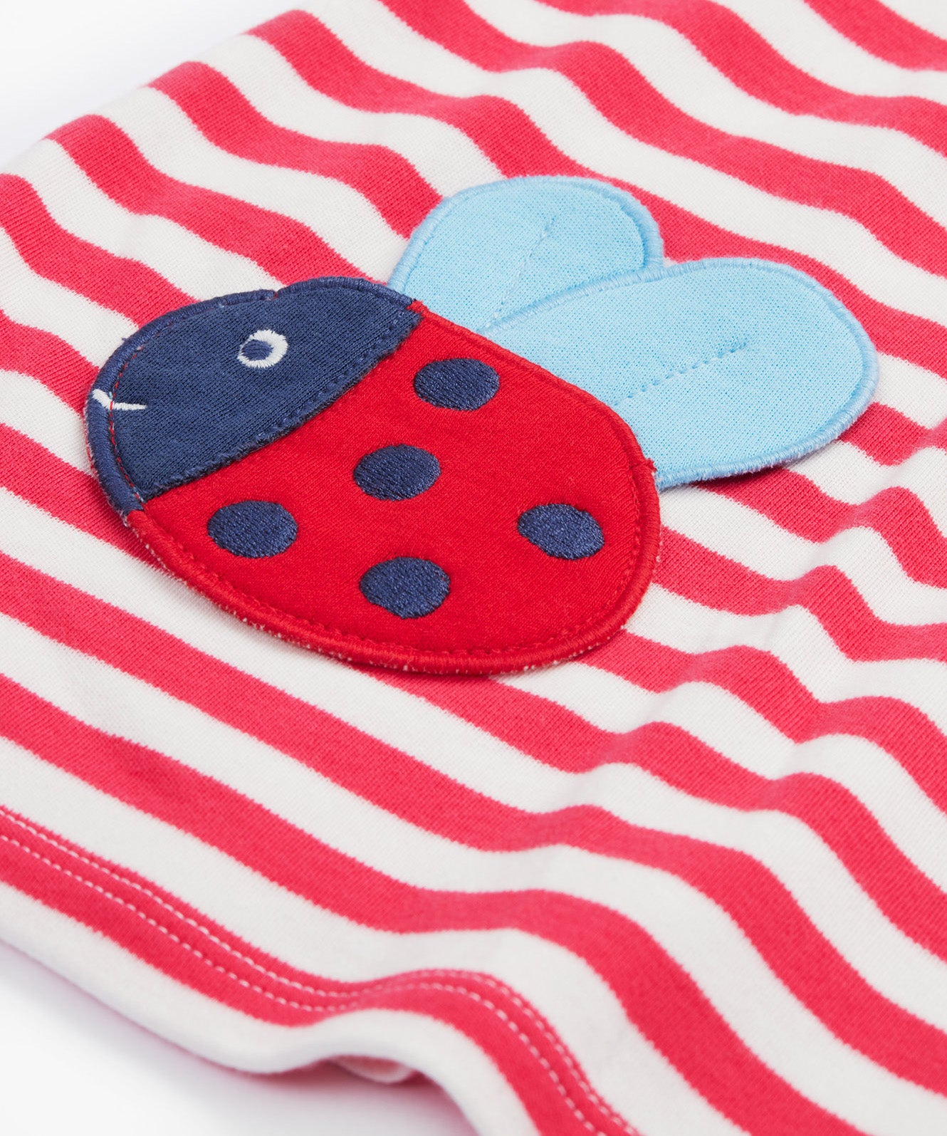 Frugi pink striped dress ladybird print detail