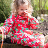 Frugi pink all in one suit strawberry pals 