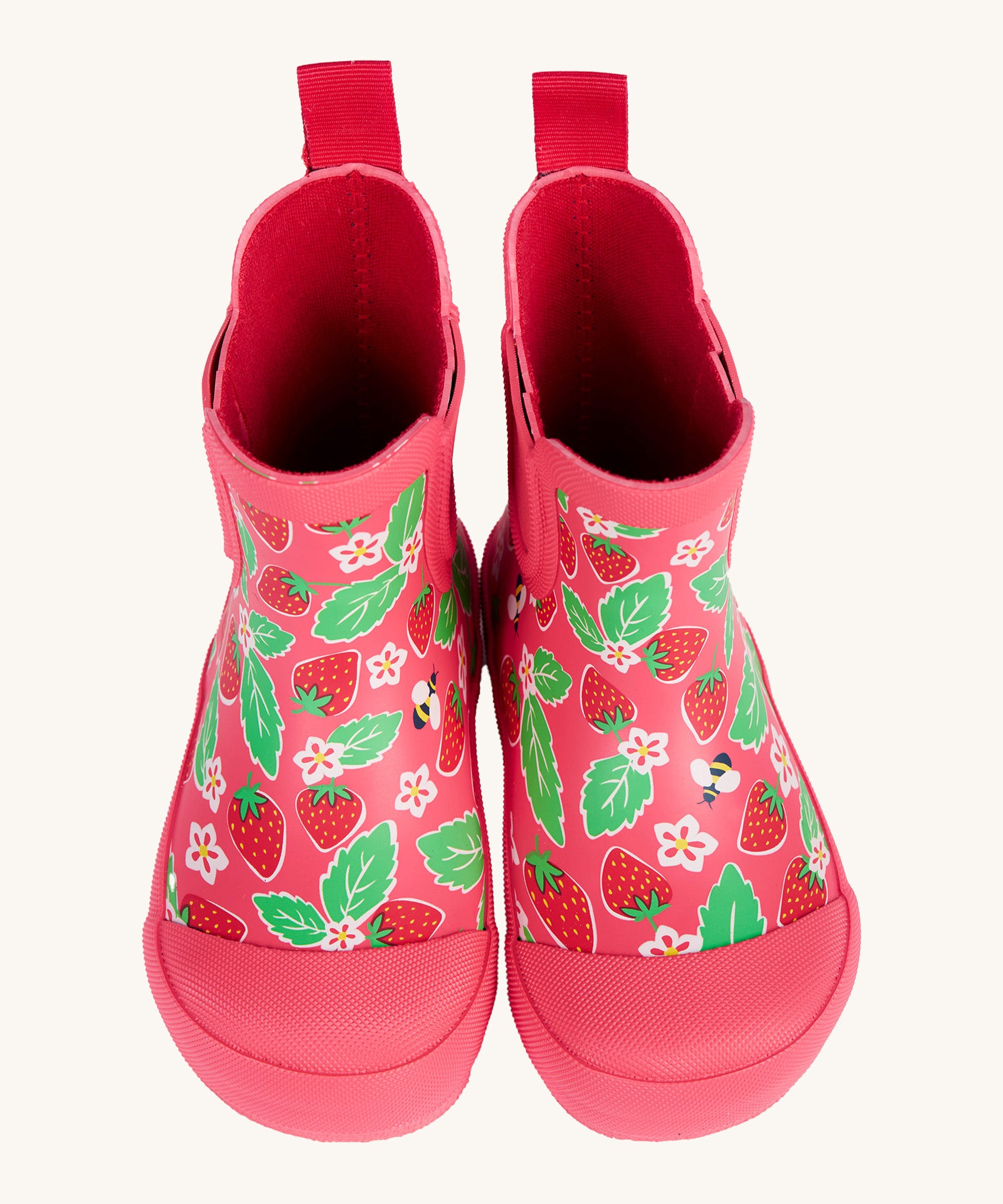 Frugi kids pink wellington strawberries design front detail