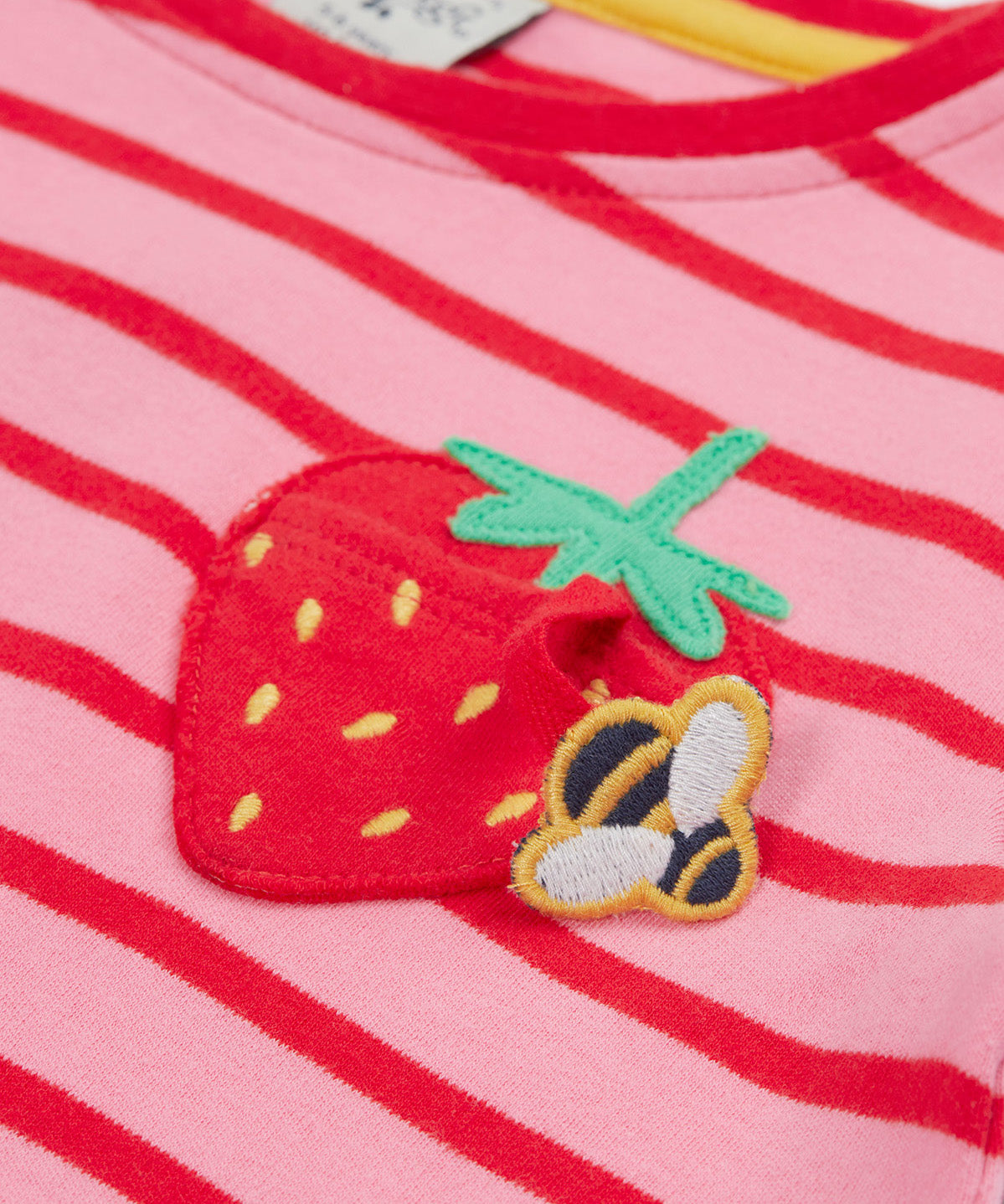 Frugi pink stripe short sleeve top strawberry print detail