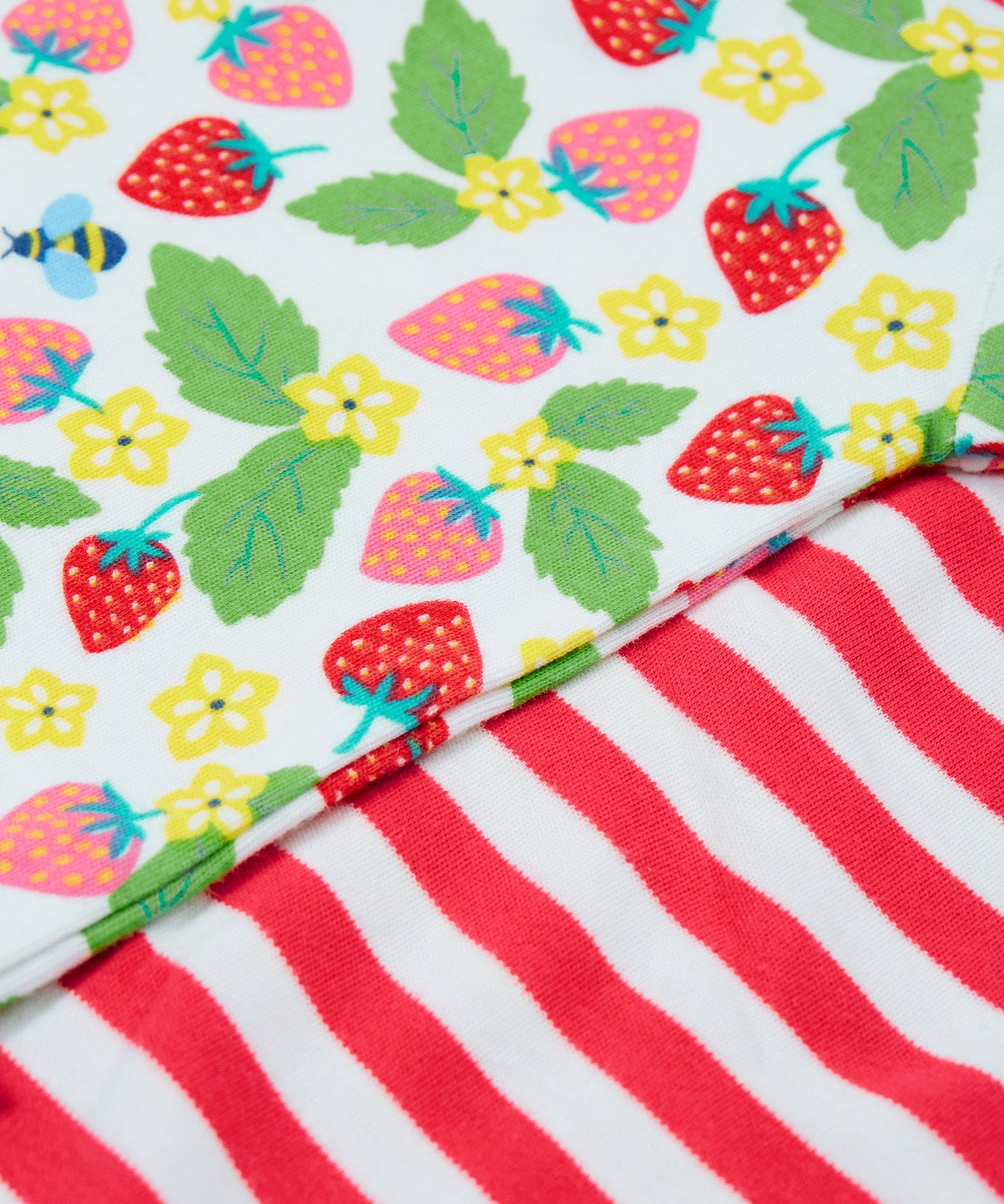 Frugi pink stripe body 2 pack strawberry field design print detail