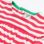 Frugi pink striped dress front neck detail