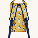 Frugi yellow dry bag puffin design back strap detail