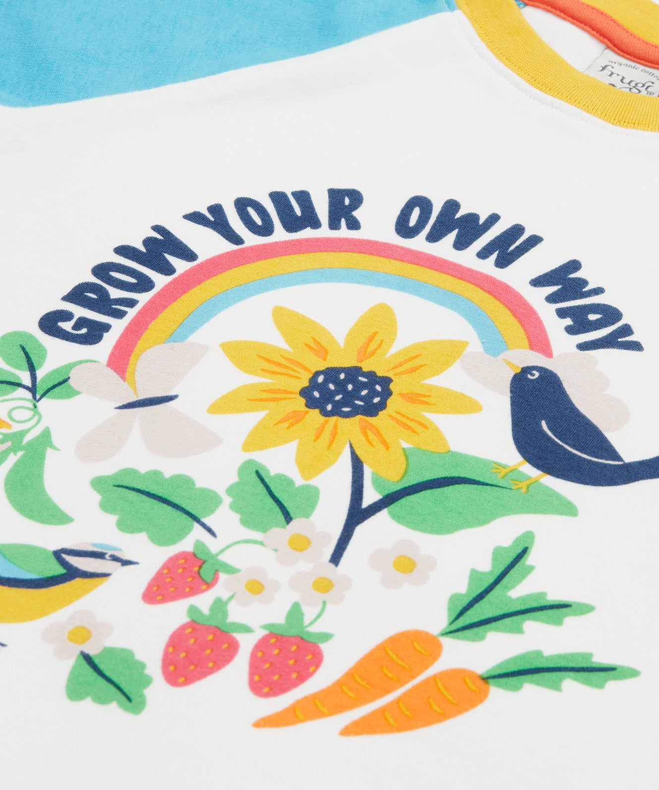 Frugi raglan long sleeve top grow your own way design details