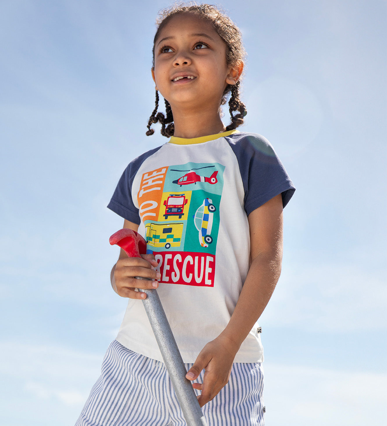 Frugi white and navy short sleeve top rescue design 