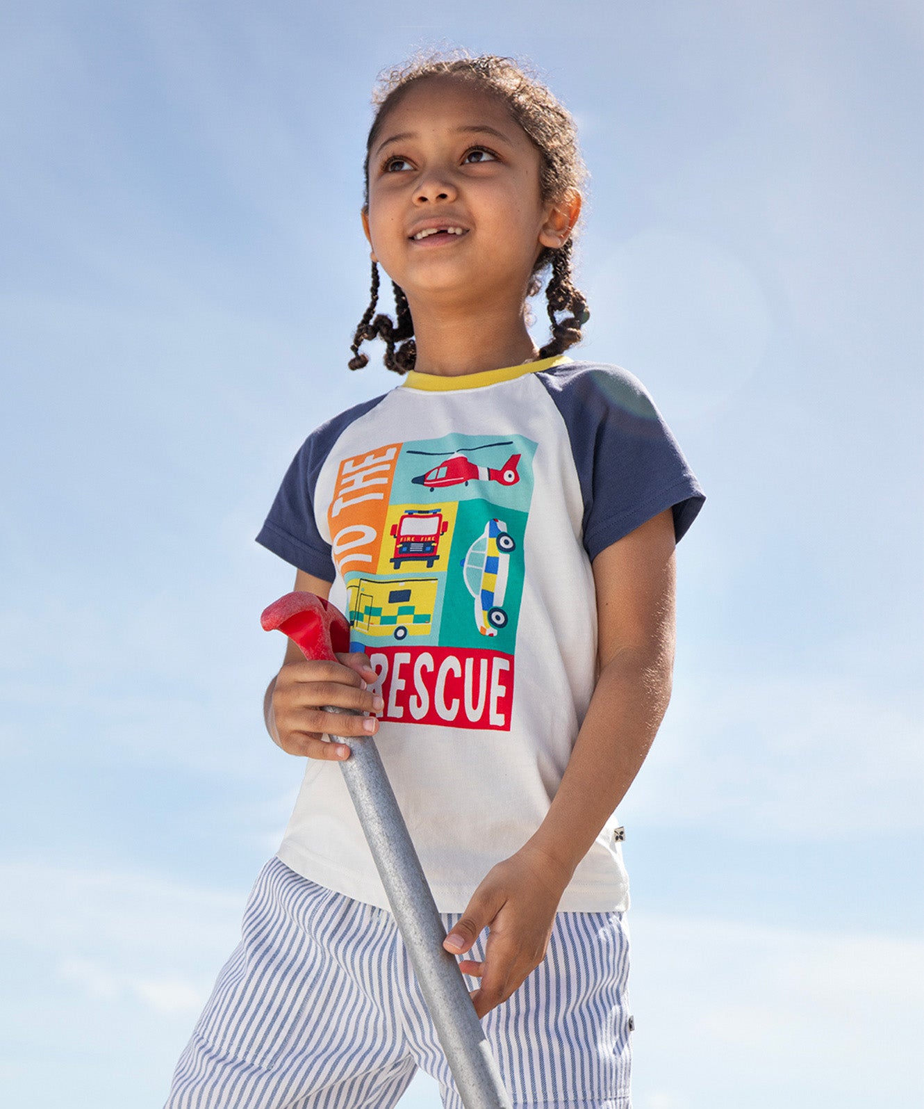 Frugi white and navy short sleeve top rescue design 