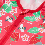 Frugi pink rain jacket strawberry pals zip detail.