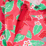 Frugi pink all in one suit strawberry front velcro and zip detail