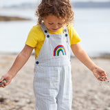 Frugi blue stripe dungarees rainbow design 