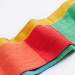 Frugi 2 pack ribbed tights in a rainbow colour block design colour detail