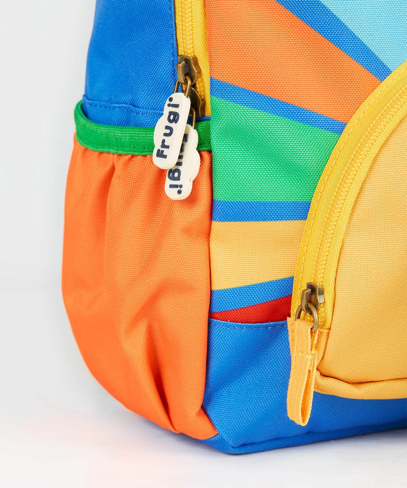 Frugi backpack rainbow sun side pocket detail