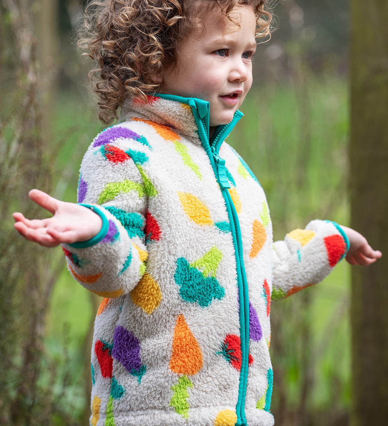 Frugi white fleece veg patch design 