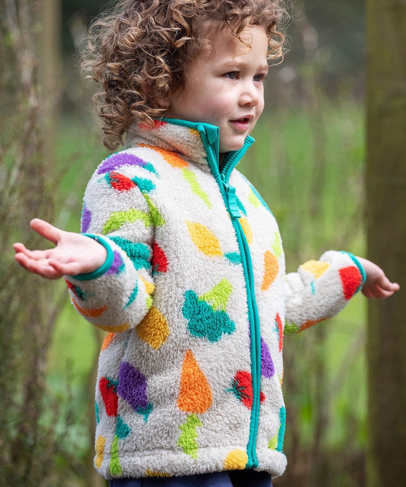 Frugi white fleece veg patch design 