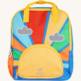 Frugi backpack rainbow sun design on a cream background.