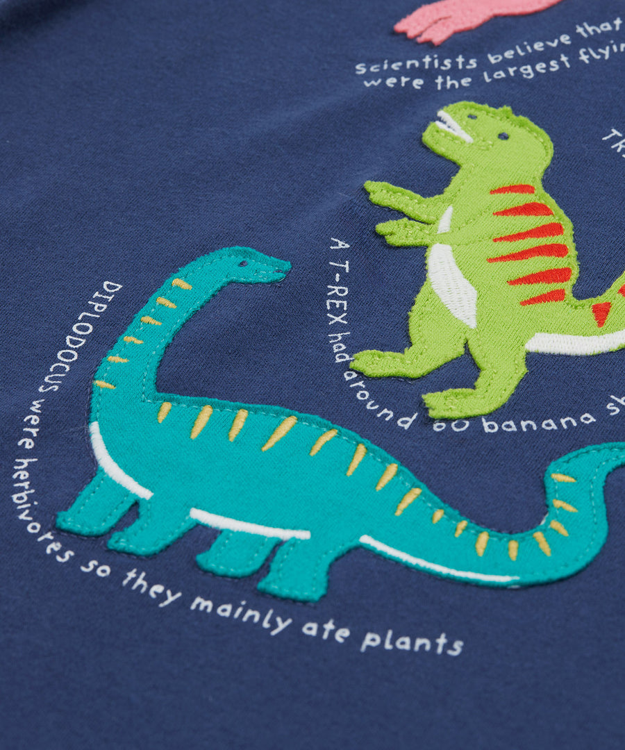 Frugi yellow and navy short sleeve top dino print detail