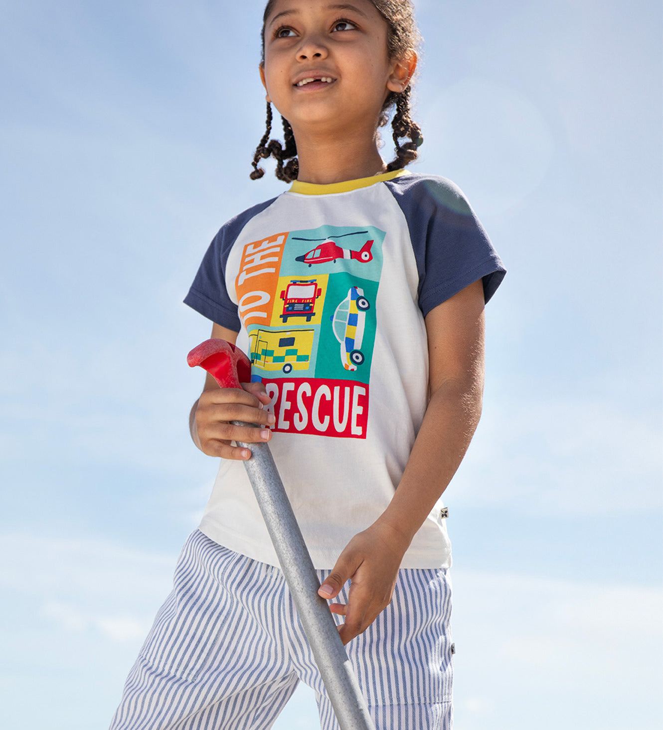 Frugi blue and white striped shorts 