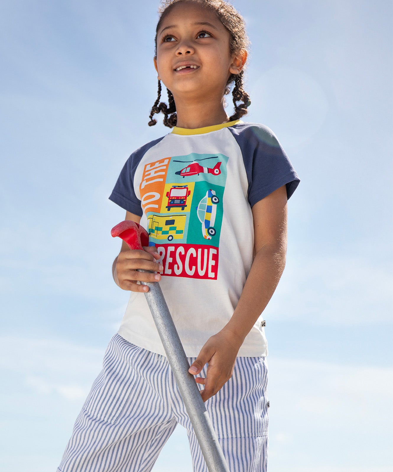 Frugi blue and white striped shorts 